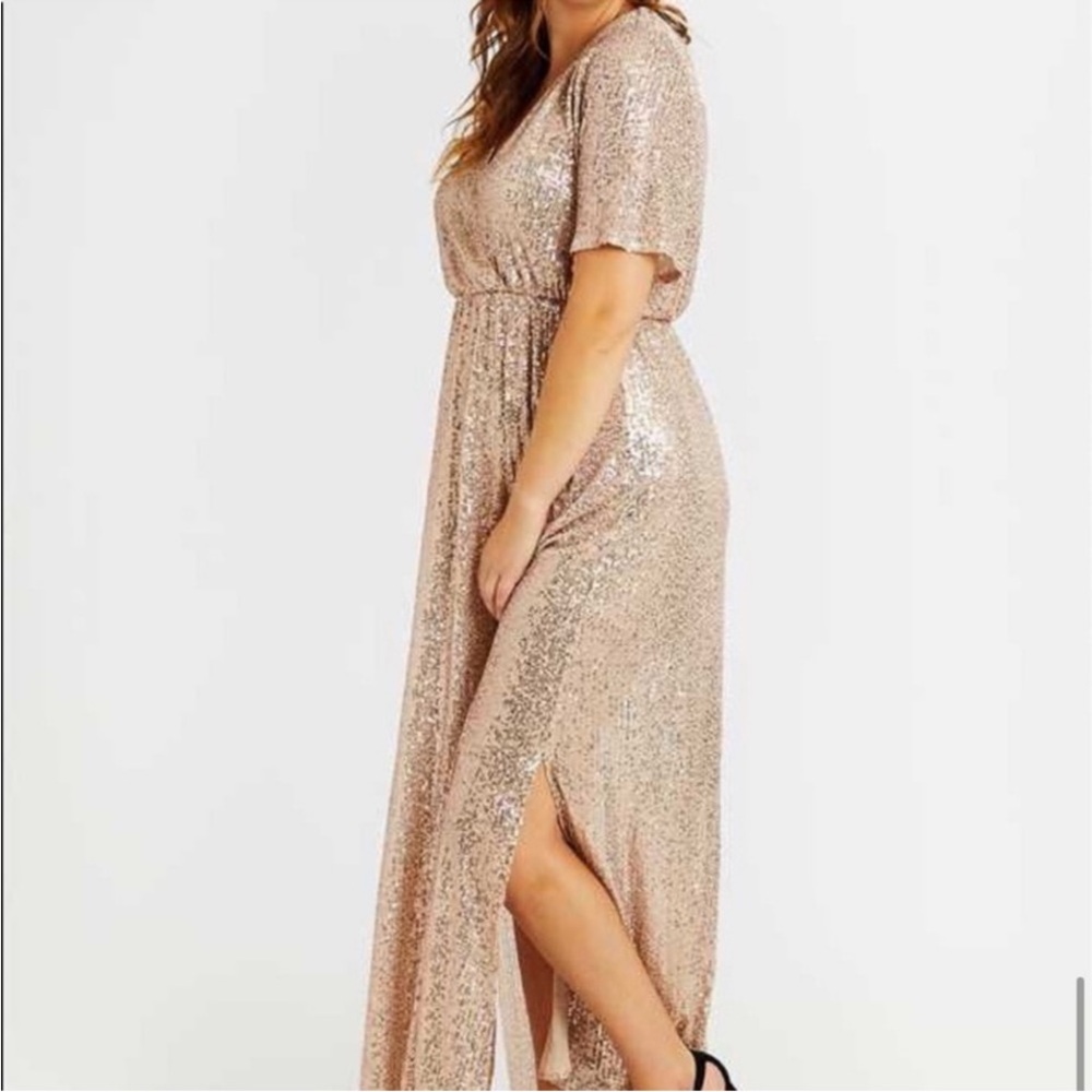 Altar'd State Champagne Gold Sequin Maxi Dress